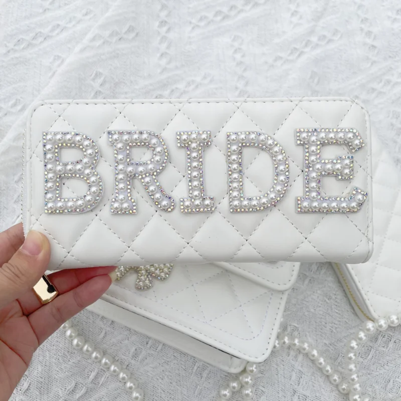 

Luxury Bride Clutch Purse Boho Women Wallet PU Wallet White Coin Purse Letter Wallet Creative Bridesmaid Storage Bag Gift