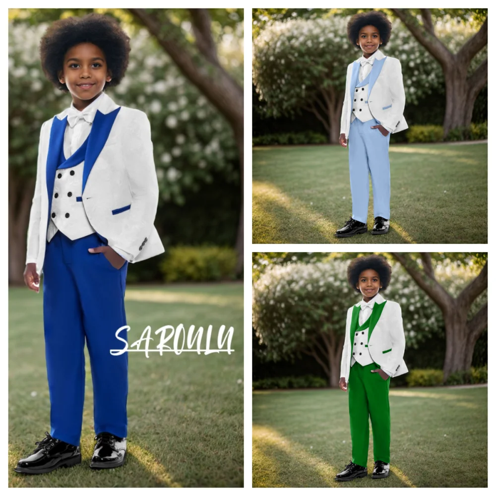 

Smart Boys Wedding Party Suit Top Quality Children Blazer Vest Pants Tie 4 PCS Tuxedo Kids Performance Photography Costume HH001