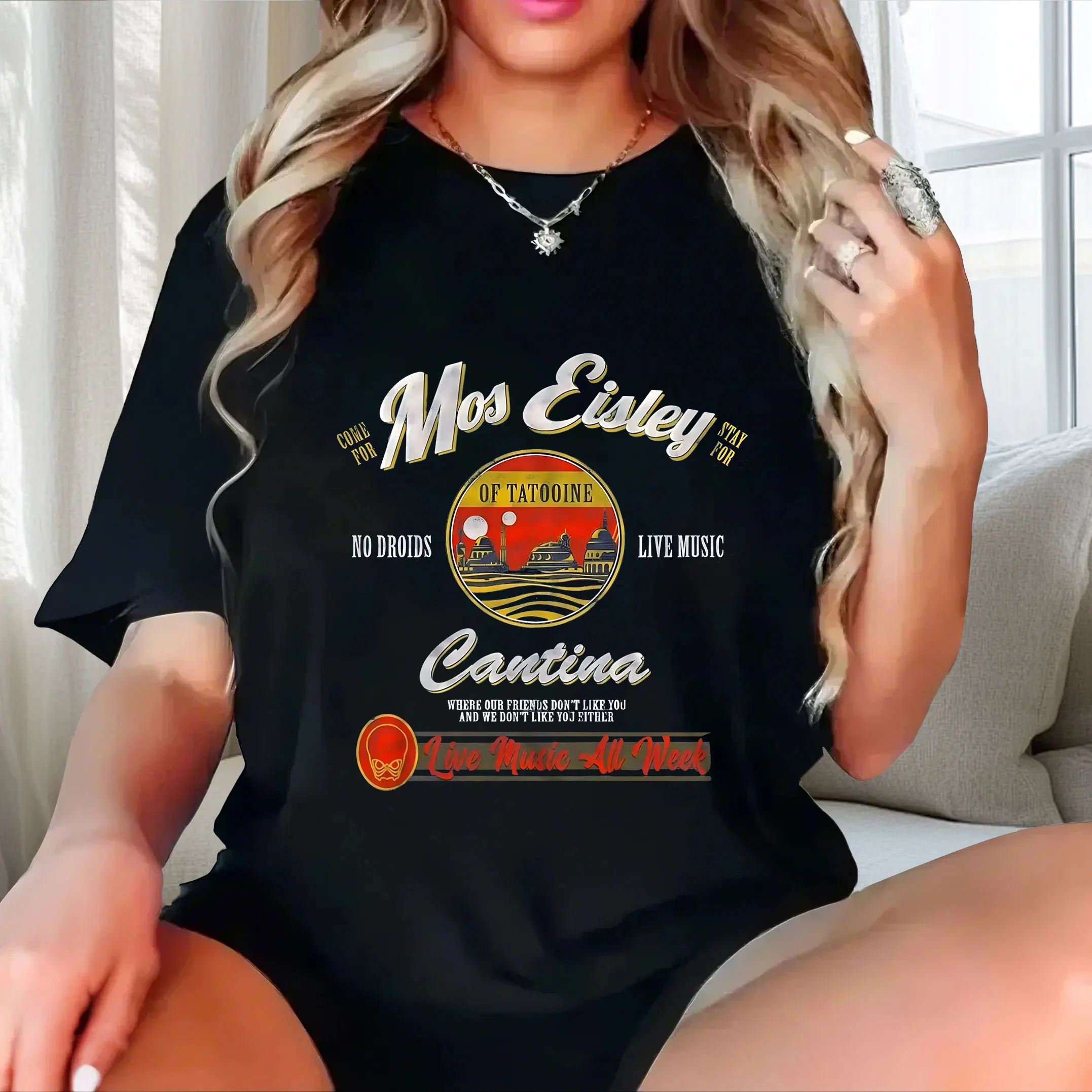 

English+Cartoon Pattern Printing plus size Ladies' casual short sleeved T-shirt black