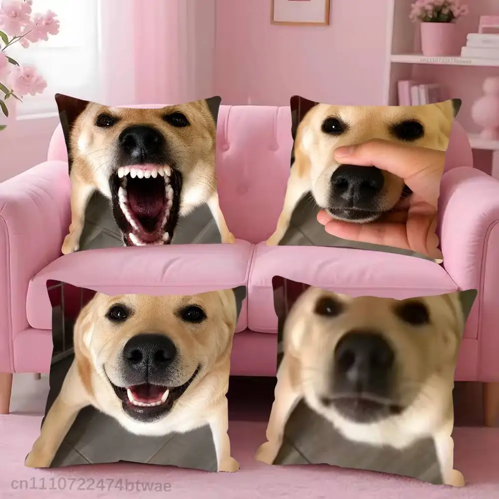 Barking Dog Meme Pillow Case For Sofa Bedroom Living Room Plush Cushion Cover Decorations and Protector