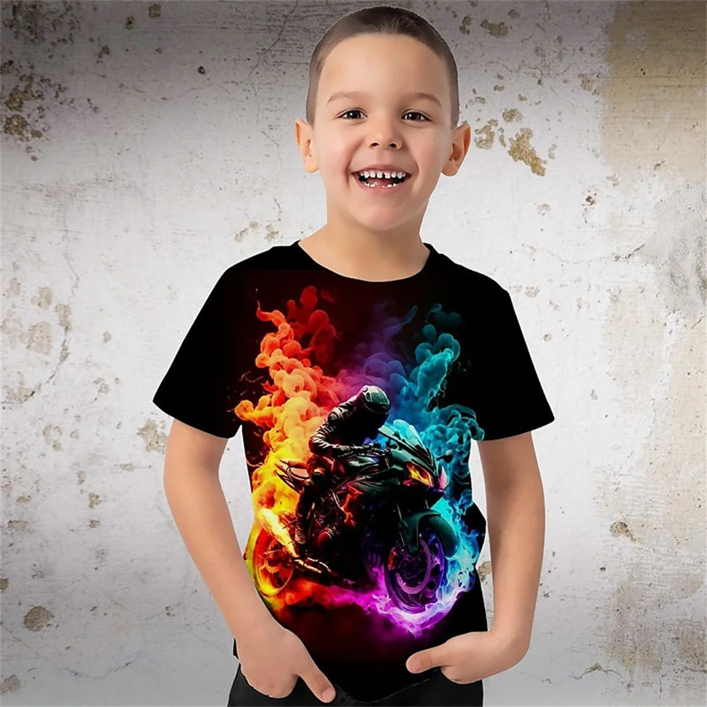 Motorcycle Retro 3d Printed T Shirt Kids Children Birthday Tshirts Baby Clothes Boys Girls Casual T-Shirts Top Tee Summer