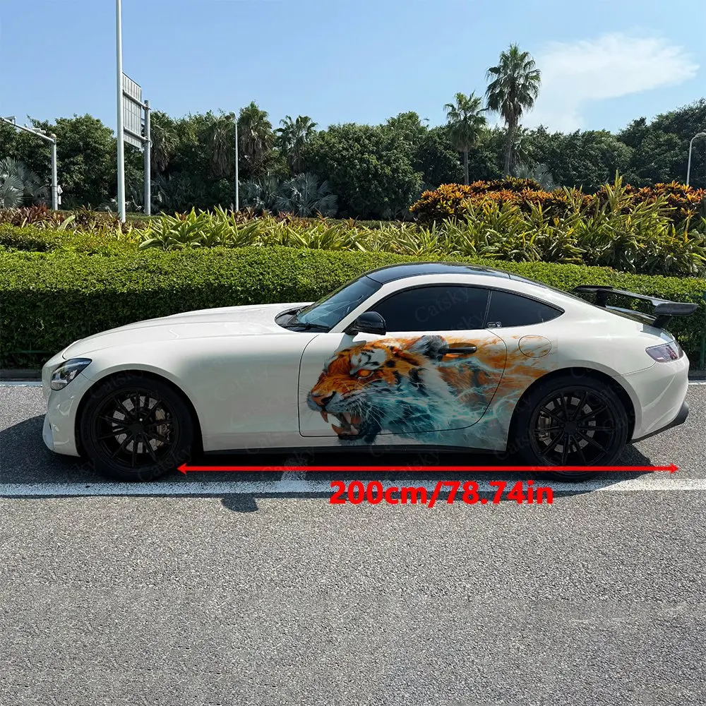 2Pcs Cloud Lightning Roaring Tiger Car Side Wraps, Self-Adhesive PVC Waterproof & Scratch-Resistant Stickers, Car Accessory Gift
