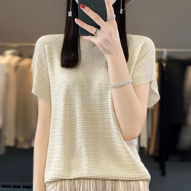 2024 New Women's Cashmere O-neck Pullover Spring/Summer Pullover Short sleeved Lightweight Comfortable Top