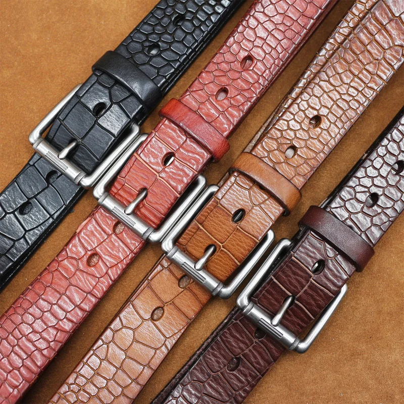 

Western Thicken 3.8CM Wide Cowhide Leather Alligator Pattern Pin Buckle Men Belt Fashion Genuine Leather Jeans Belt for mens