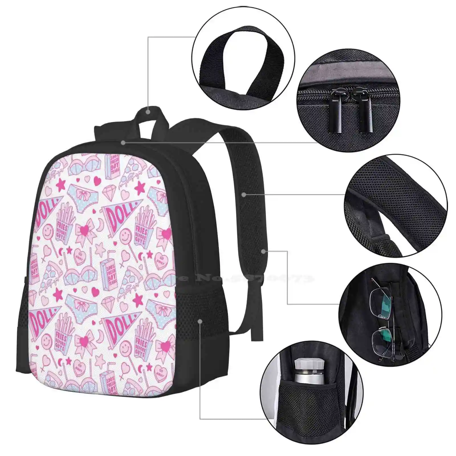 Sac à Dos d'École de Grande Capacité pour Fille, Accessoire pour Ordinateur Portable, Féminisme, Pizza, Bébé, Frites, Avant Guile, Garçon, Larmes, Girly