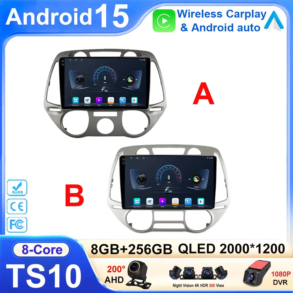 

NO 2DIN Carplay For Hyundai I20 2008 2009 2010 2012 Radio Stereo Multimedia Android 15 Car Player GPS Navigation Head Unit BT