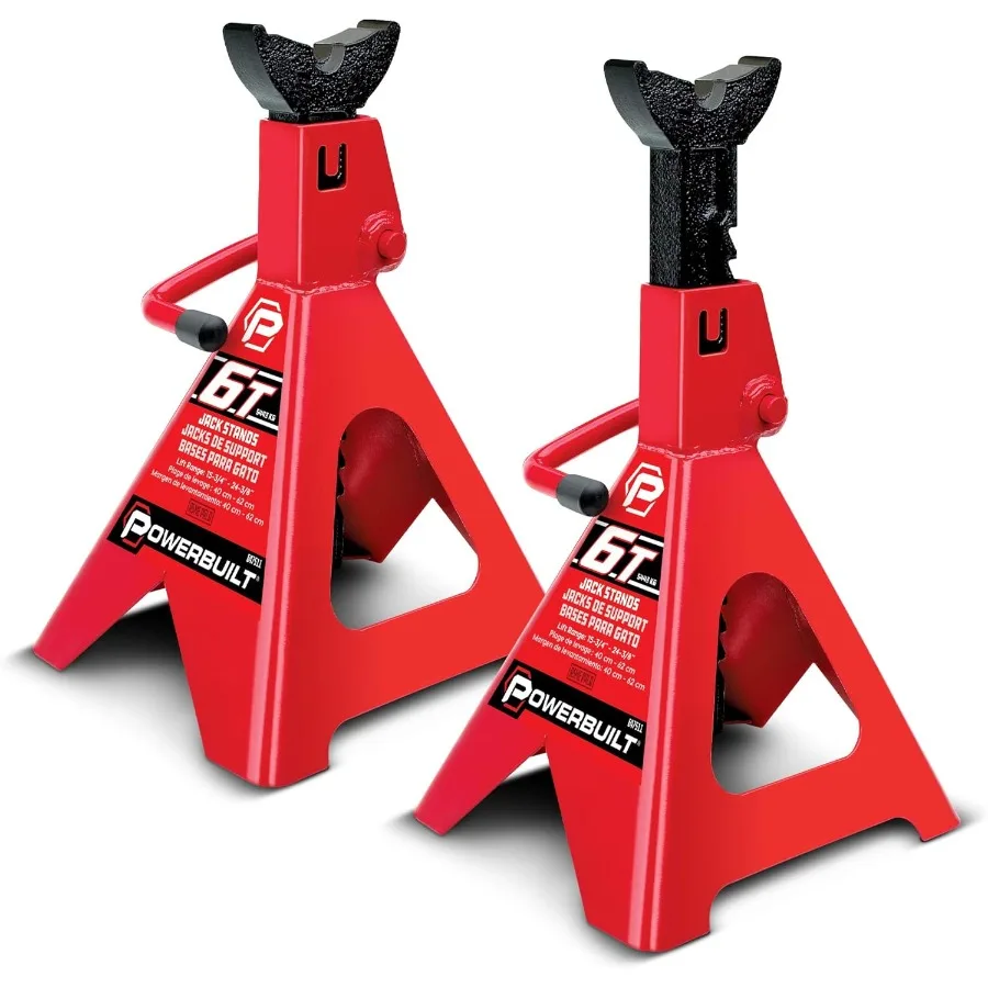 

6 Ton Ratchet Jack Stands Wide Stance Stability Vehicle Car Lifting Range 151 2 Inches to 231 2 Inches Red 647511