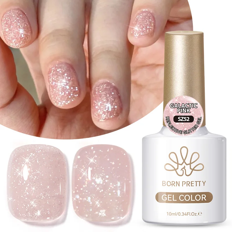 BORN PRETTY 10ml Galactic Pink Reflective Glitter Gel Nail Polish Ultra Shine Soak Off UV Gel Manicure Nail Art Varnish