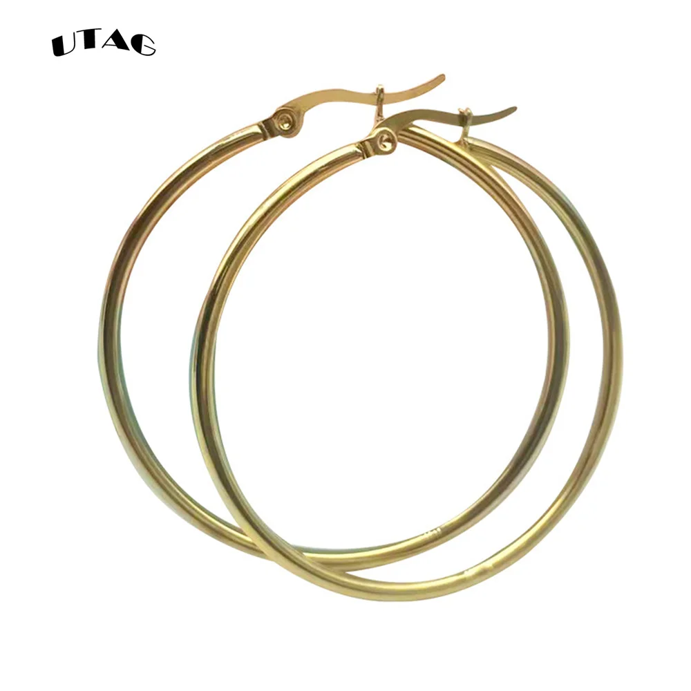 UTAG Classic Stainless Steel Ear Buckle for Women Trendy Gold Color Small Large Circle Hoop Earrings Jewelry Accessories