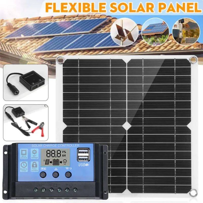 450W Solar Panel Kit 60A Controller 12V Dual USB Port Portable Battery Power Bank Charger Board For Outdoor Camping Yacht Lights