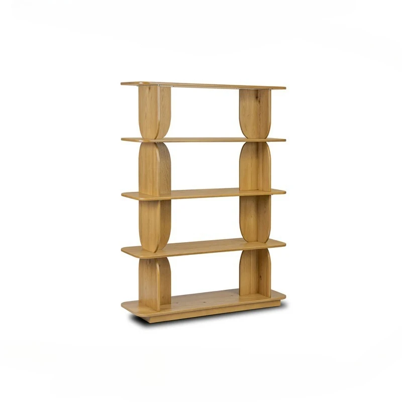 Italian-style minimalist bookshelf storage rack, solid wood floor-standing wall-mounted multi-layer antique shelf