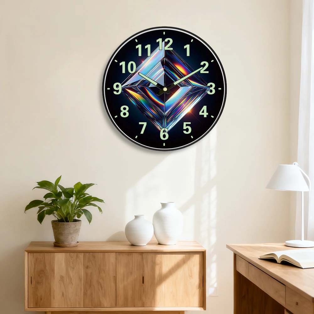 1PC Luminous Wall Clock 2D Colorful Design Durable ABS Frame Acrylic Face Silent Quartz Clock For Home Office Bedroom Cafe Decor