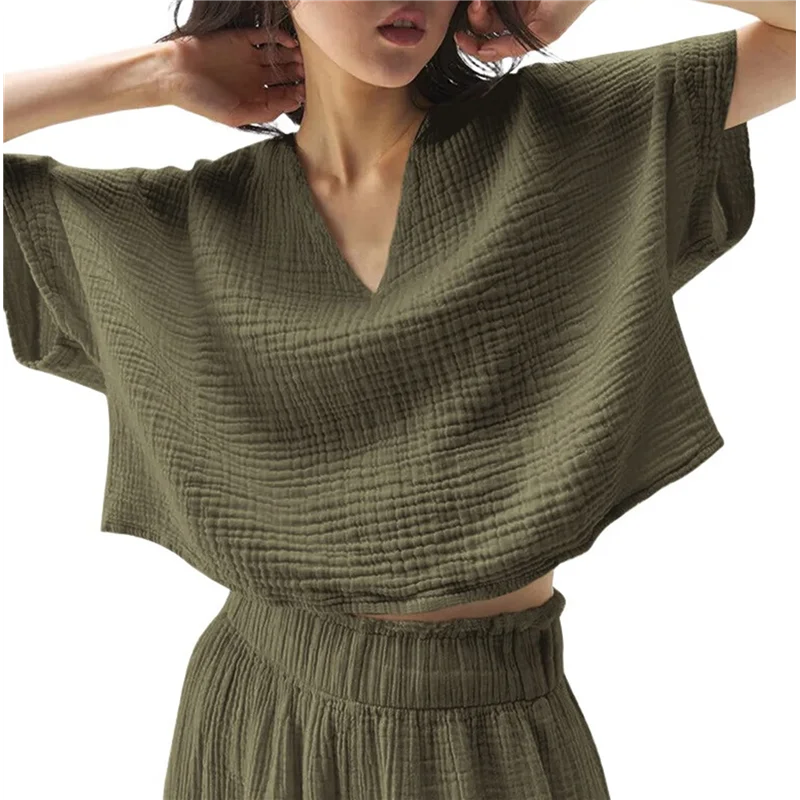 

CYL-Casual Womens Short Sleeve V Neck Shirts Oversized Solid Blouses Tops