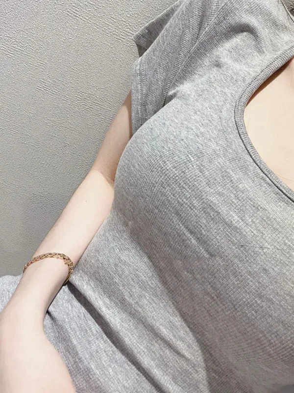 Slim Fit ort Sve T-irt Women's Pink U-Ne Top Breathable Sweat Absorbent Korean Sle Commute Faion Summer Tee