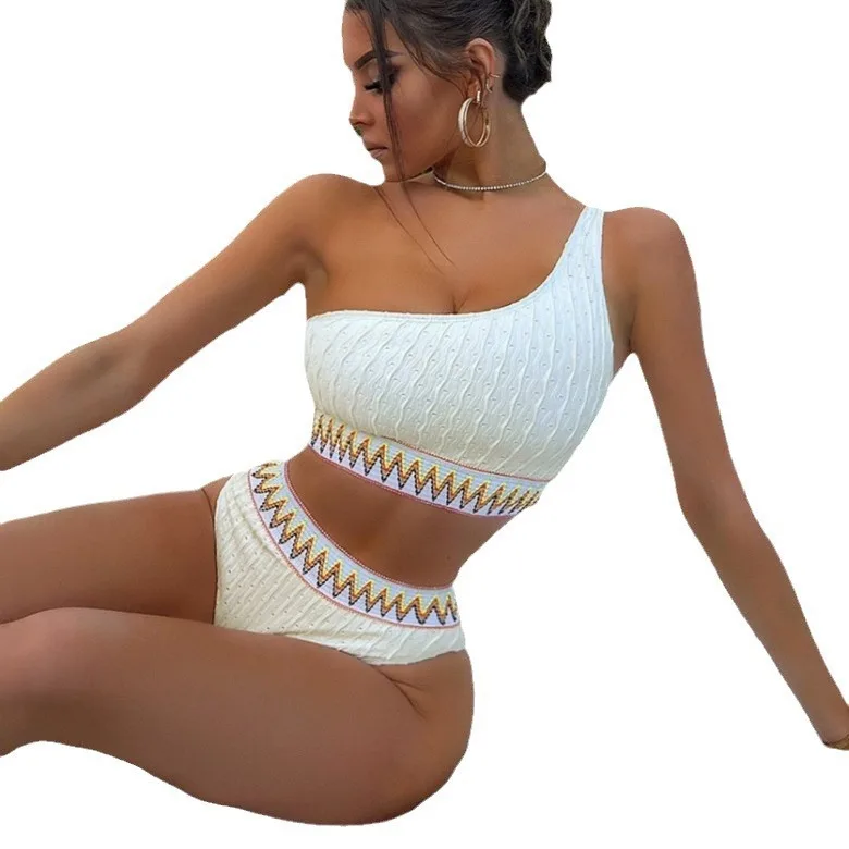 2025 Summer New Sexy One Shoulder Women Split Bikini Simple Solid Color Female Swimsuit Two-piece Sets