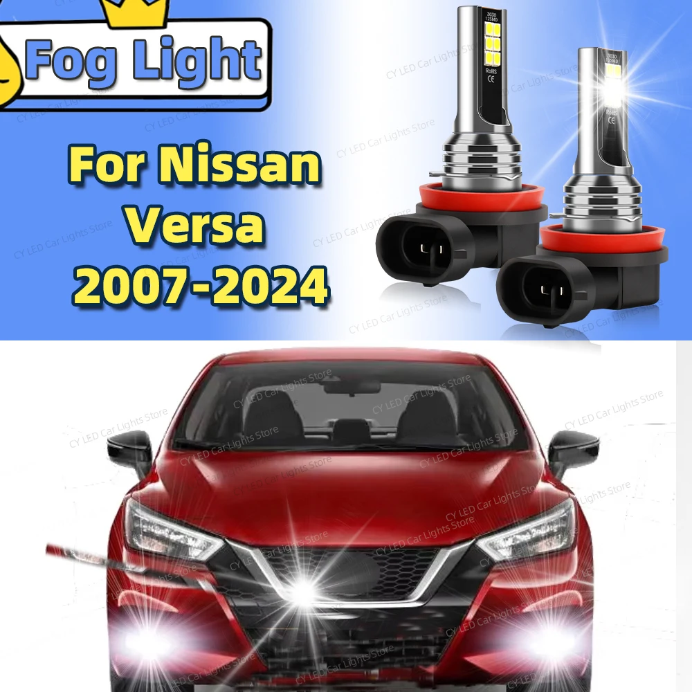 2Pcs LED Car Front Fog Light Lamps For Nissan Versa 2007-2024 2008 2009 2010 2011 2012 2013 2014 15 6000K Canbus Auto Accessory