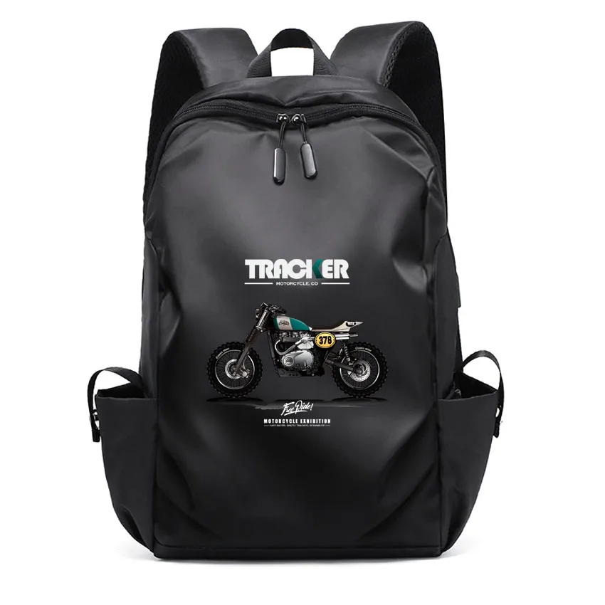 Street Motocross Motorcyle Pattern Printed Women Man Backpack Water Repellent Daypack Bag Strap USB Charging Port Backpack