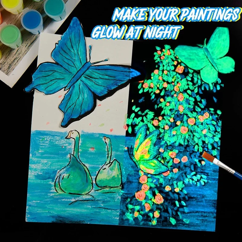 6 Set Glow In The Dark Paint With Paint Brushes 6.7 X 0.8 X 0.8 Inch Bright Colors Acrylic Paints Glow Paint Durable