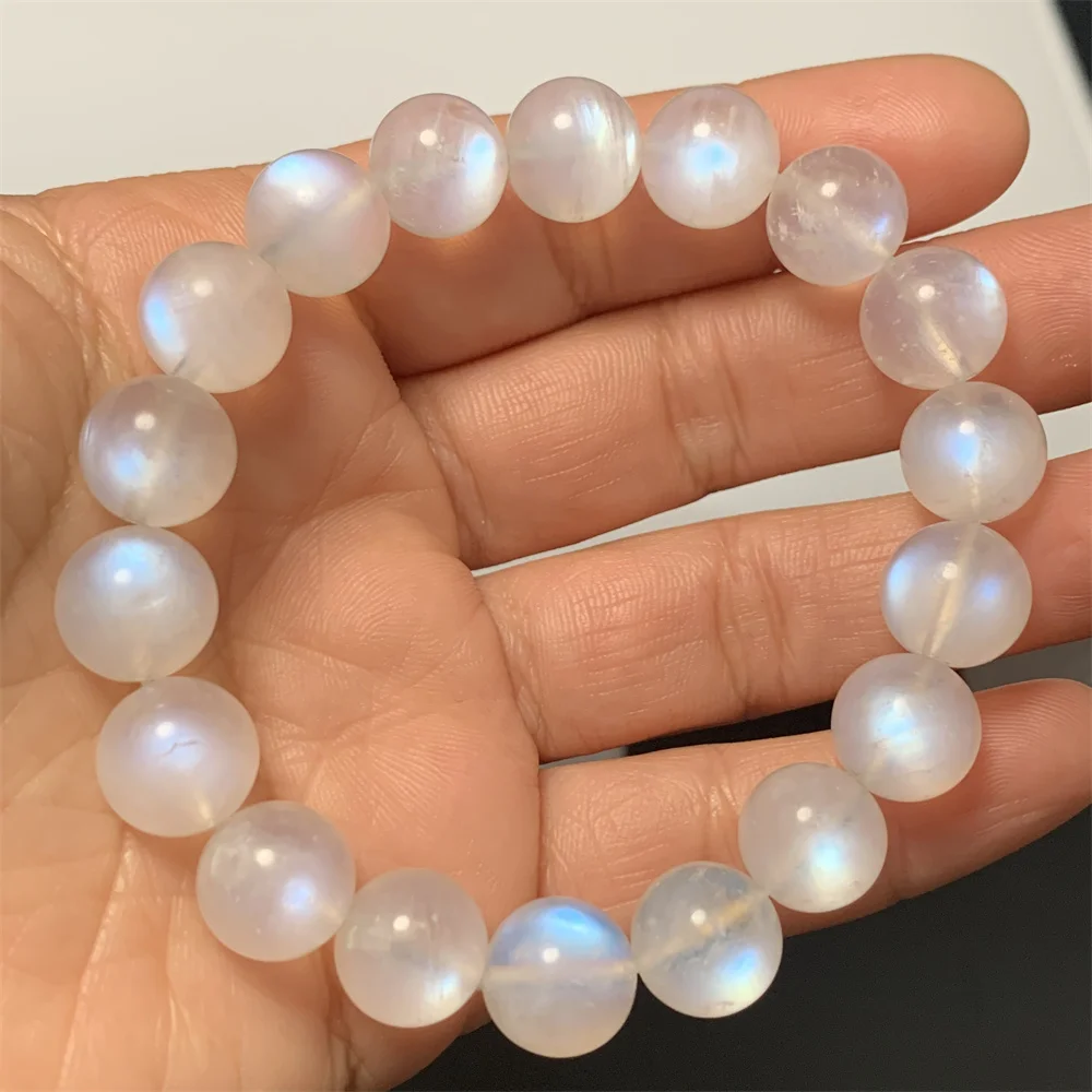 

Только 1 шт., натуральные блестящие серебряные, синие светлые браслеты с лунным камнем для женщин, принесите лампочки, прозрачные лунные камни, бусины, нить драгоценных камней