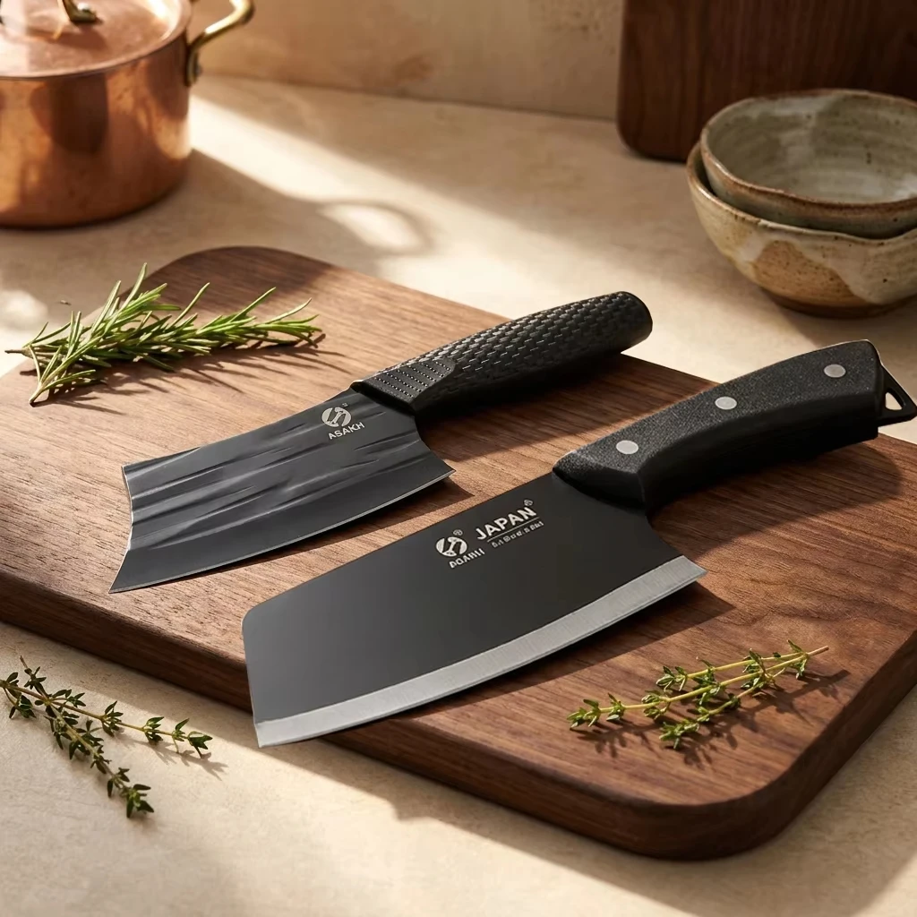 2 Facas de Aço Inoxidável 3Cr13 para Cozinha, Faca de Corte, Faca de Açougueiro Chinesa, Faca de Chef com Lâmina Forjada em Plástico, Cutelo de Cozinha
