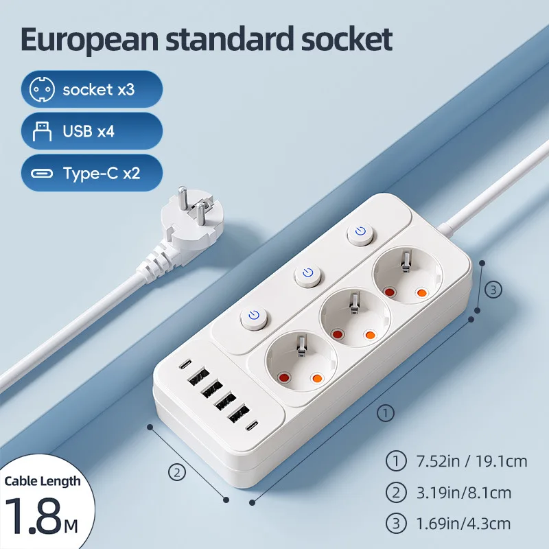 Adea Eu standard four-position power jack with pd/usb charging plug-in overload protection socket Anti-Flame retardant plug