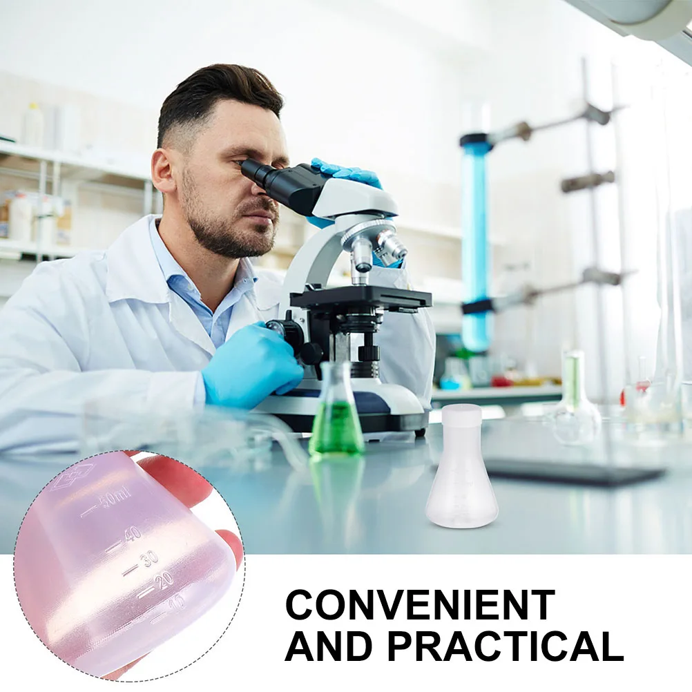 

6 pcs Plastic Erlenmeyer Flask 50ml Lab Supplies Conical Flask for Chemistry Experiment Transparent Design Solid Base Stable