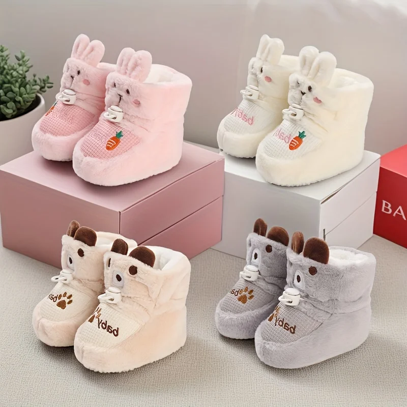 Infant Pre-Walker Shoes Baby Shoes 0-1Year Cute Plush Bunny Bear Winter Warm Soft Booties Footwear