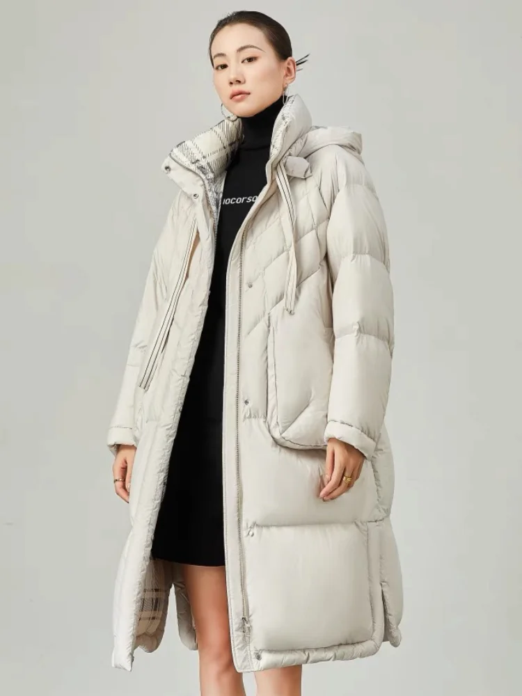 Puffer Jackets for Women, Plaid Coats, Simple Fashion, Down, Windproof, Thick, Warm, Mid-length, Winter, New, 2024