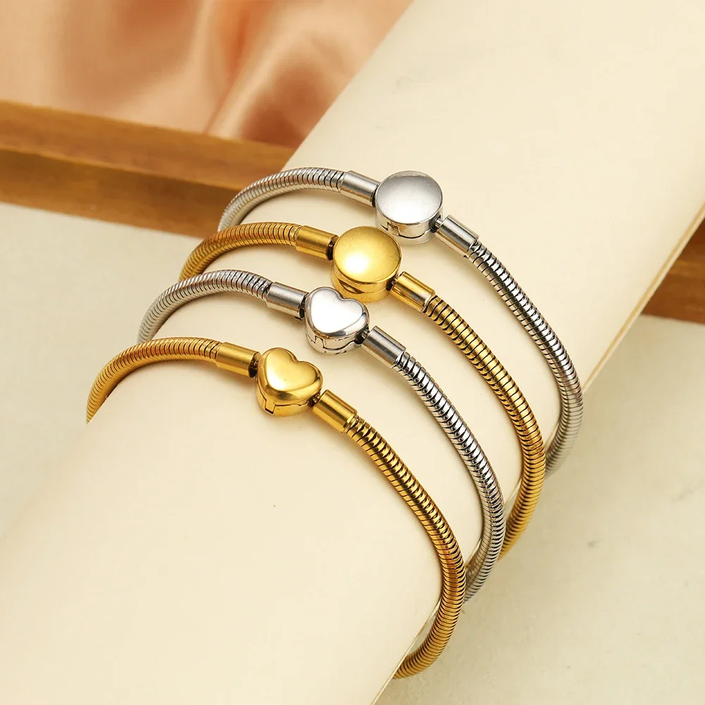 1pc High Quality Snake Bracelet for Women Original Gold Plated Round Heart Clasp Bangle Fit Fashion Party Jewelry Weddings Gifts