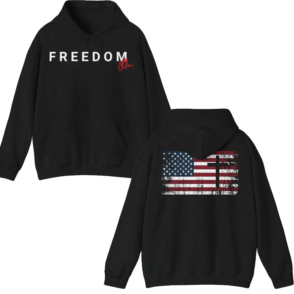 Charlie Kirk Freedom Flag Cross - Patriotic autumn and winter matching hoodies Long Sleeve keep warm Pullover Hoodie Sweatshirt