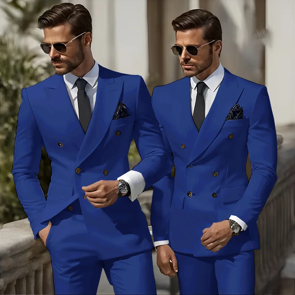 

Formal Men Wedding Suits 2 Piece Royal blue Groom Tuxedos for Prom Party Male Suit Fashion Men Clothing Jacket With Pants