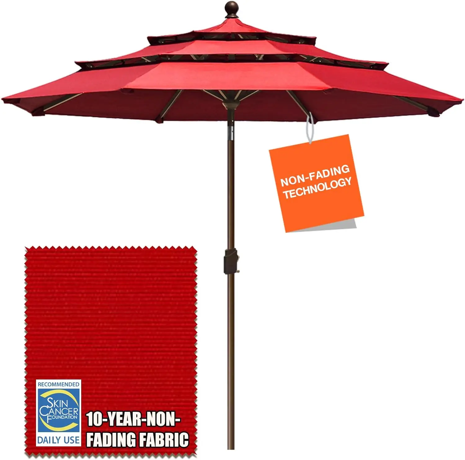 

EliteShade USA 10-Year-Non-Fading 9Ft 3 Tiers Market Umbrella Patio Umbrella Outdoor Table Umbrella with Ventilation,Logo Red