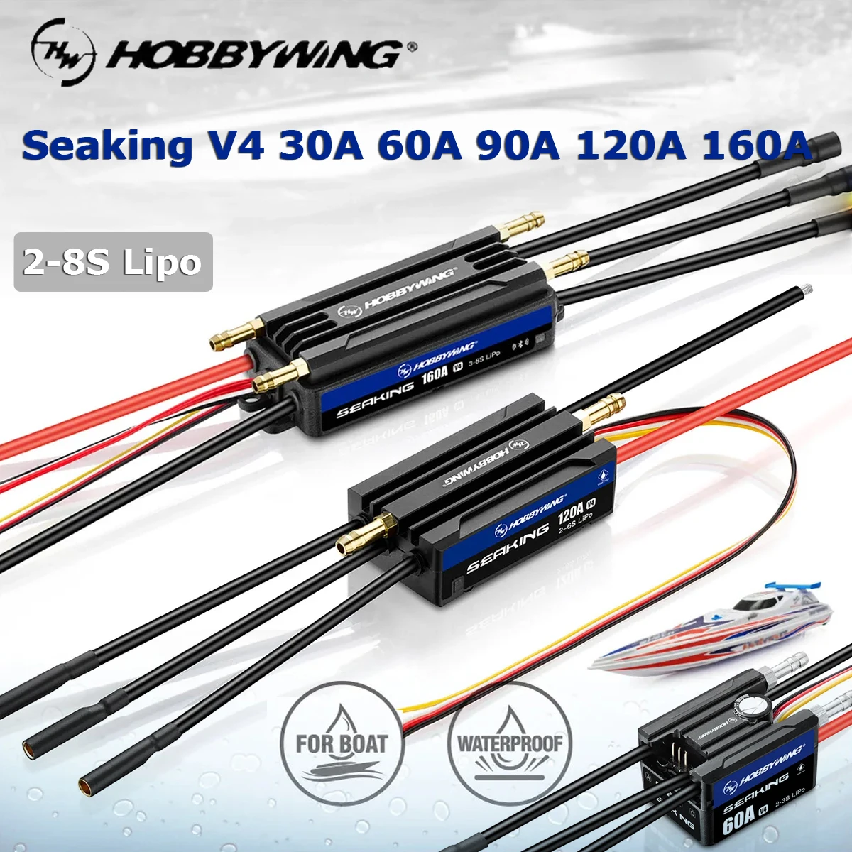 

HOBBYWING Seaking 30A 60A 90A 120A 160A V4 Brushless ESC RC Boat Sensorless ESC IP67 Waterpoof Built-in BEC For RC Boats Parts