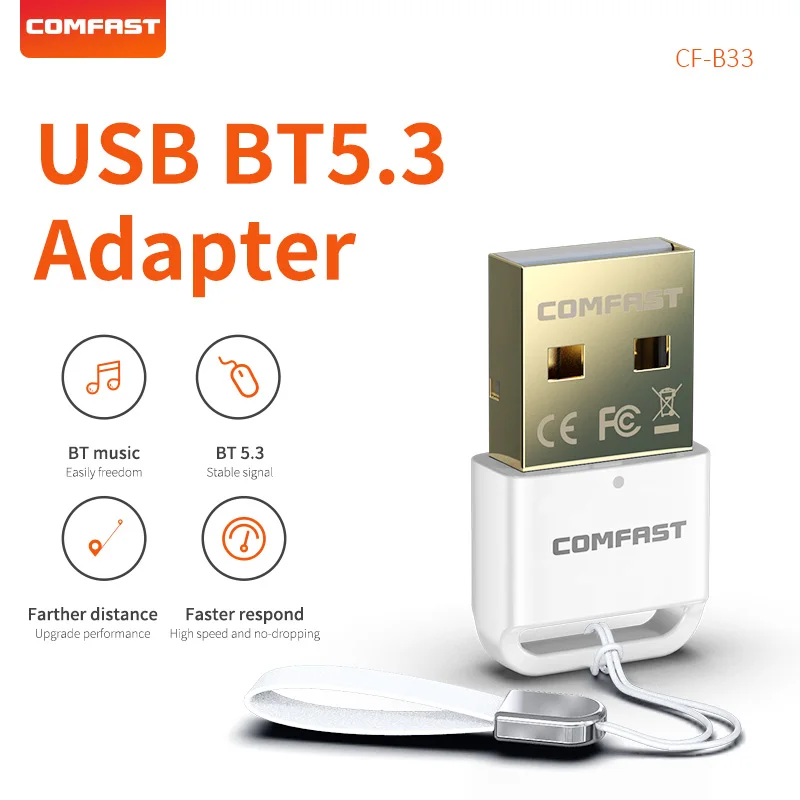 

COMFAST White USB Bluetooth Adapter Mini BT5.3 Dongle for PC Laptop Speaker Wireless Mouse Keyboard Audio Receiver USB Transmitt