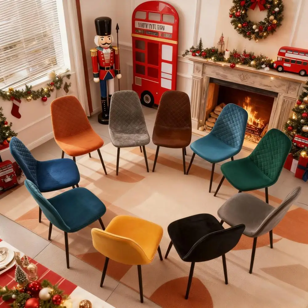 AINPECCA 4 i Piece Set Velvet Faux Suede Faux Leather Dining Chairs Fabric Upholstered Seat with Metal Legs for Home Lounge