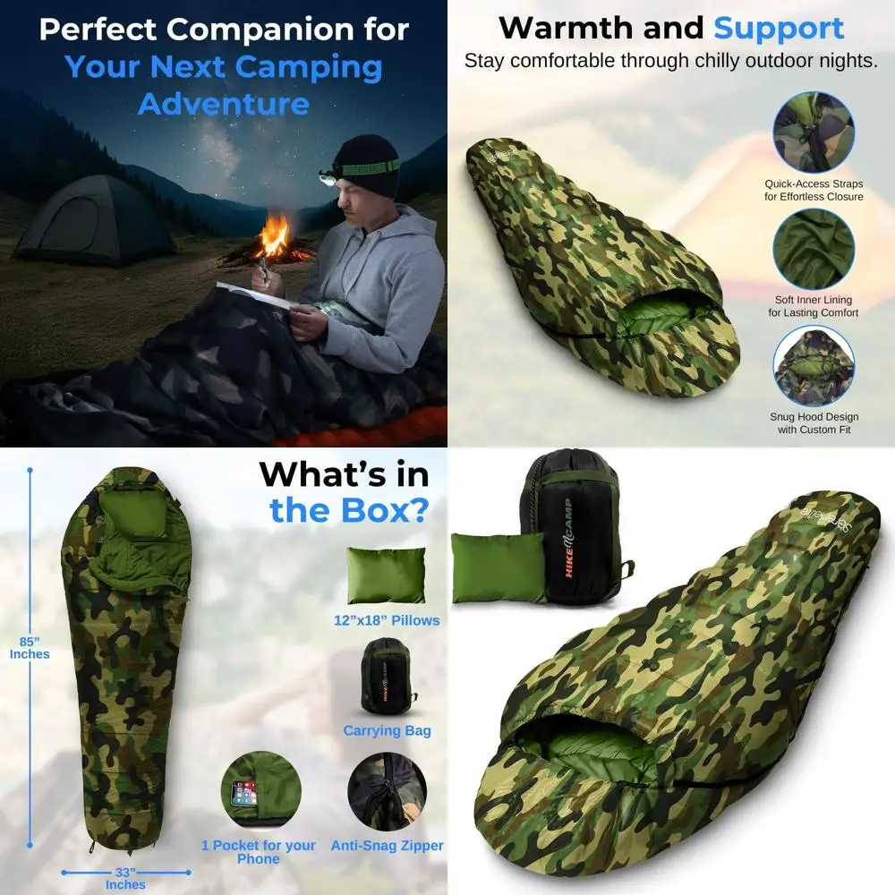 Saco de Dormir Tipo Momia Ligero de Inspiración Militar, Impermeable, Calienta de 5 a 10 Grados ° Compacto para acampar y hacer senderismo