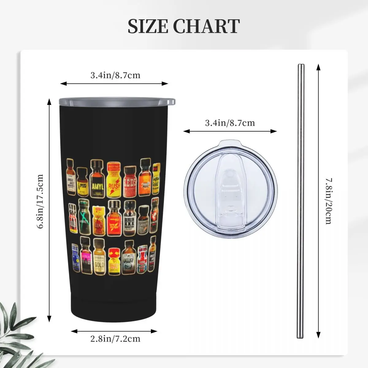 Poppers Bottles Gay Rush Jungle Juice Amyl Inhaler Stainless Steel Tumbler Vacuum Insulated Mug Thermal Cold Cup Straws With Lid