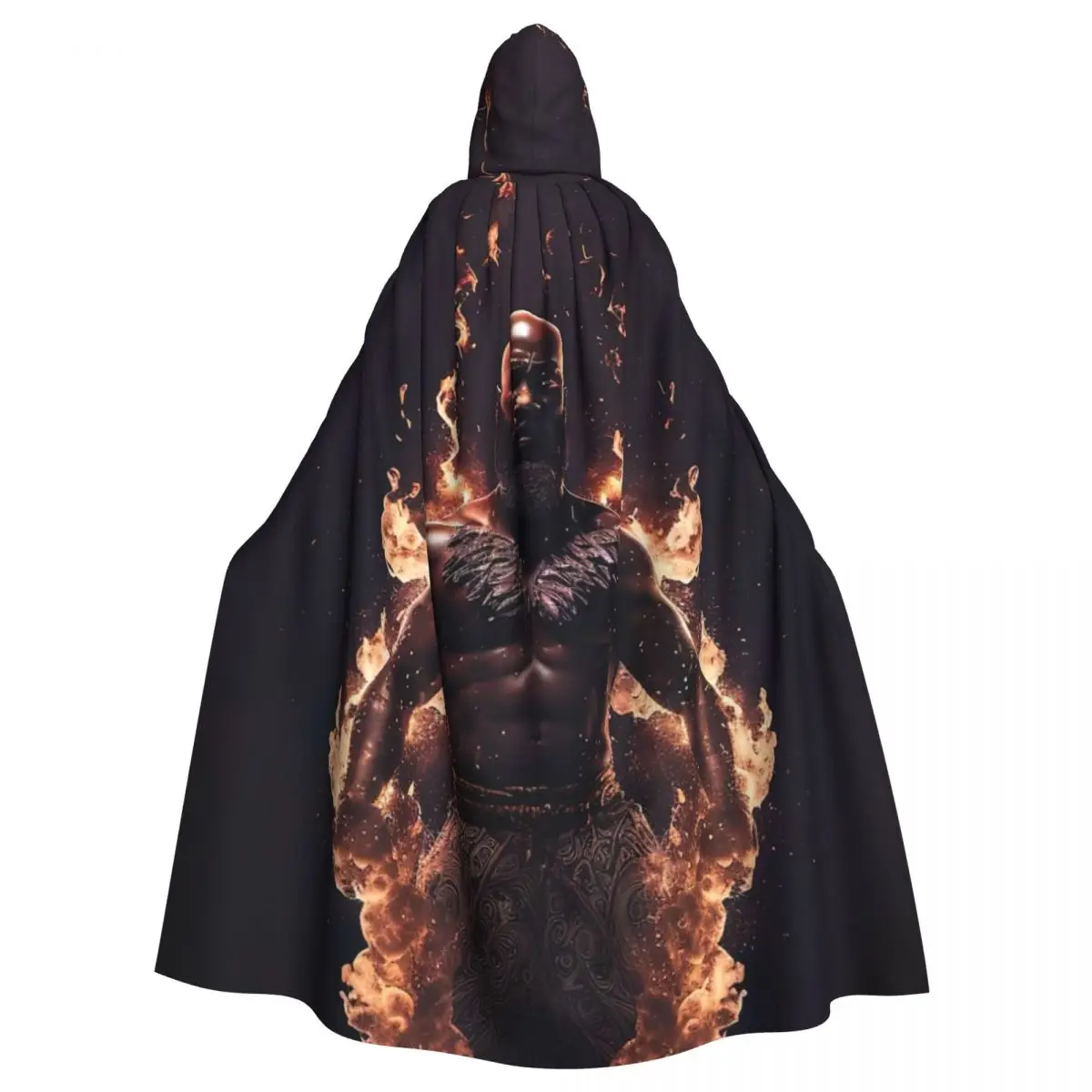 Black Elemental God Of Fire Hooded Cloak Halloween Party Cosplay Woman Men Adult Long Witchcraft Robe Hood