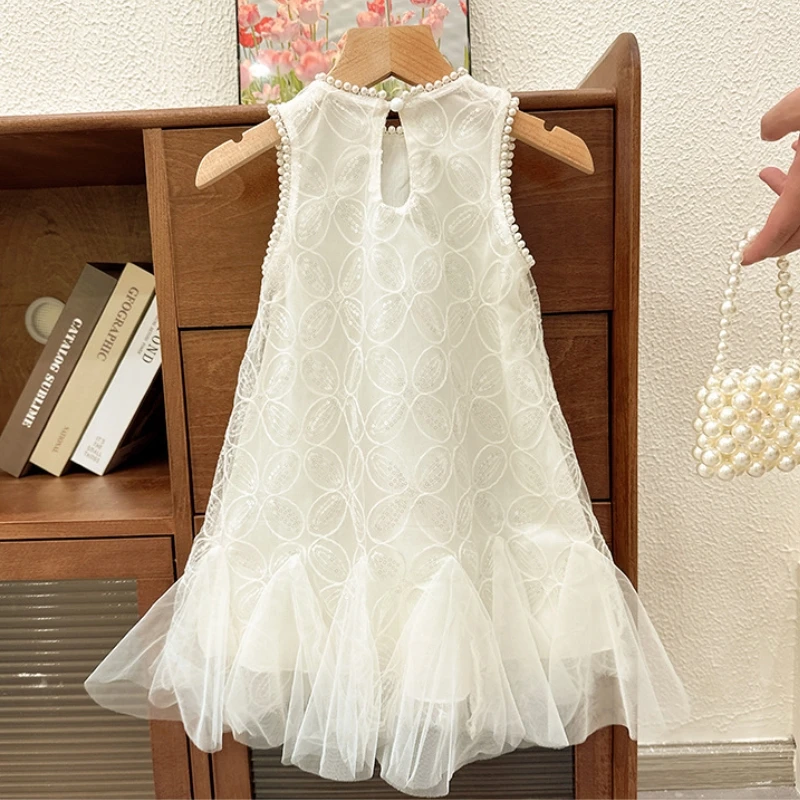 Girls 2 5 to 7 10 Years Elegant Party Luxury Brand Clothes Evening Dresses Baby White Sequin Children\'s Gala Communion Clothing