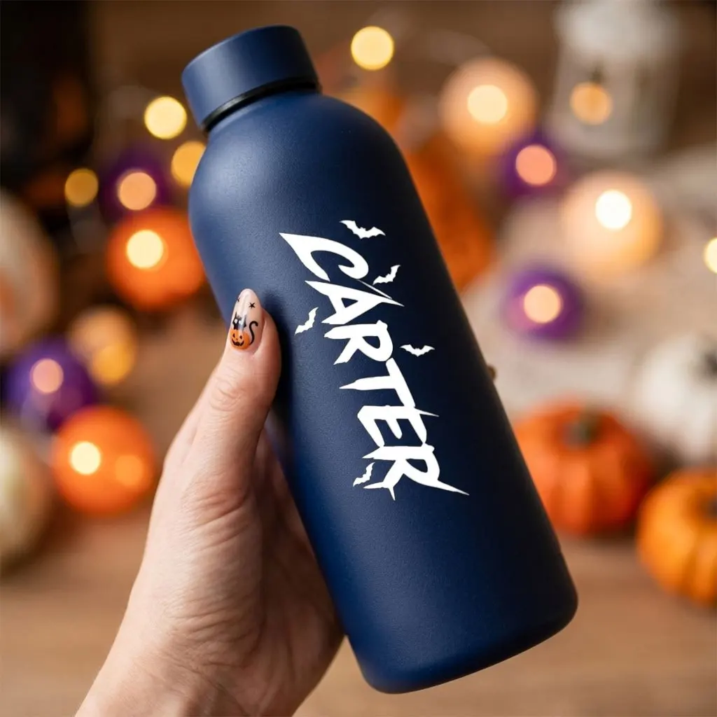 Personalized 304 Stainless Steel Water Bottle 0.5L Thermos Custom Name Portable Bicycle Water Bottle Outdoor Travel Halloween
