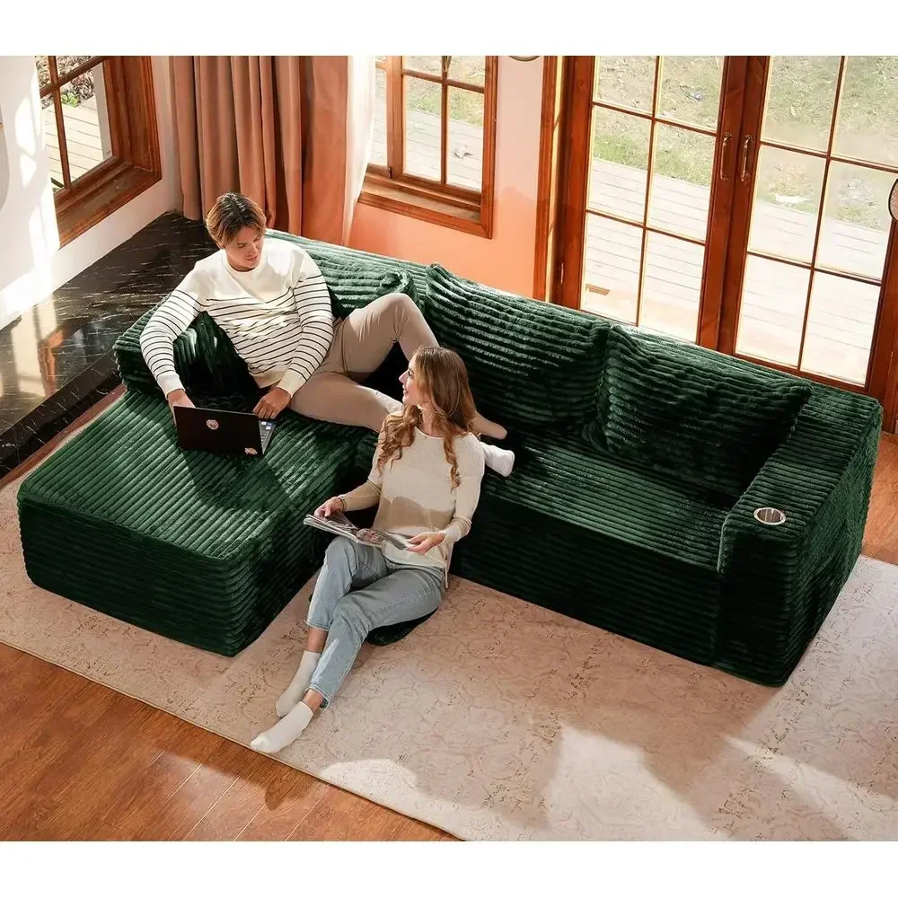 Large 108 Comfortable Cloud-Like Sectional Sofa, L-Shaped with Chaise, Memory Foam Upholstered, Living/Bedroom, Ready to Use, Co