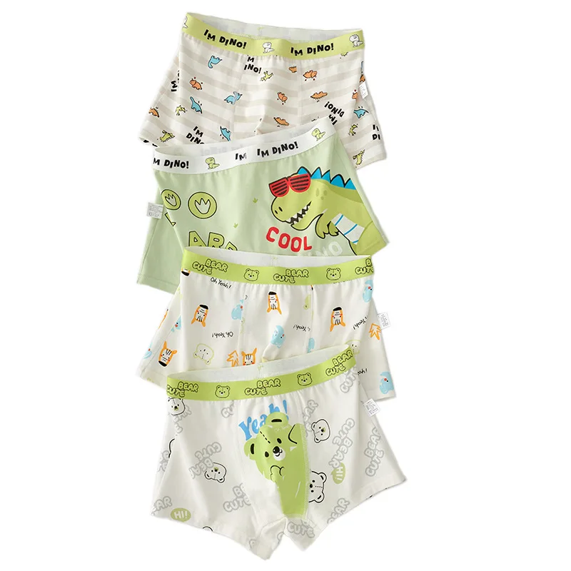 4-Pack Boys Cotton Underwear - Cute Bear Print Boxer 3-12 Years Soft, Breathable & Anti-Riding Up Comfortable Kids Underpants