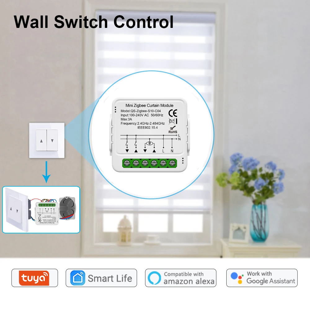 Tuya-Zigbee Inteligente Módulo Interruptor Cortina, Conecte o obturador de persianas, motor elétrico, trabalhar com Alexa, Google Home, Smart Life