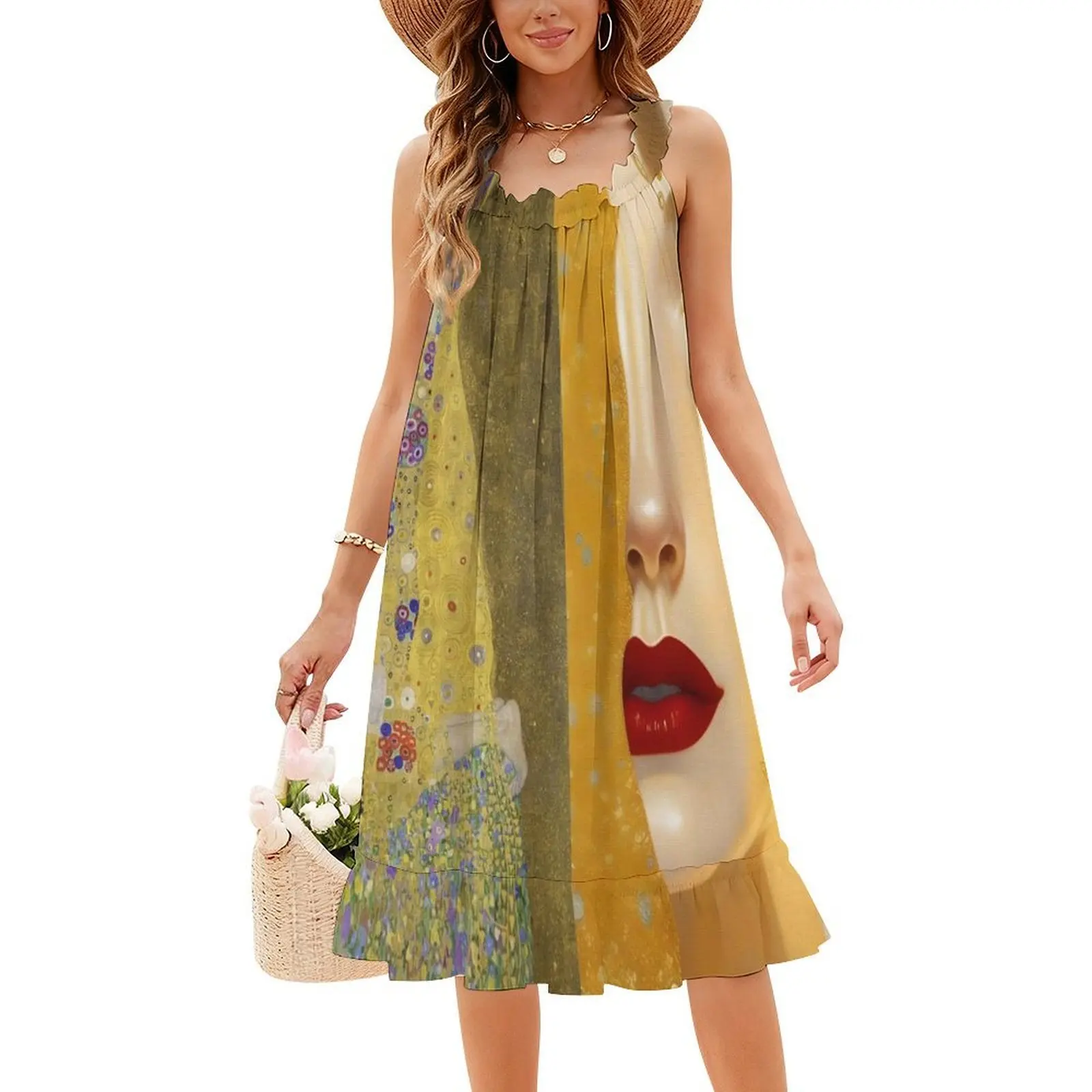 فستان غوستاف كليمت'S The Kiss and Heartache (الدموع الذهبية) للنساء ملابس الشارع الشهير ملابس النادي المطبوعة العصرية للإناث #4