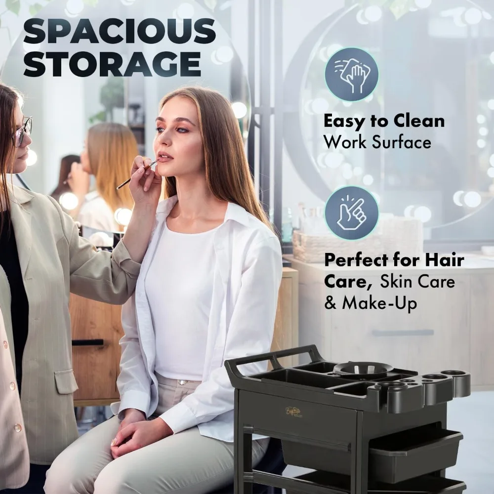 عربة ترولي احترافية للصالونات - عربة أدوات دوارة مع 5 أدراج تخزين قابلة للإزالة، وعاء خلط الألوان