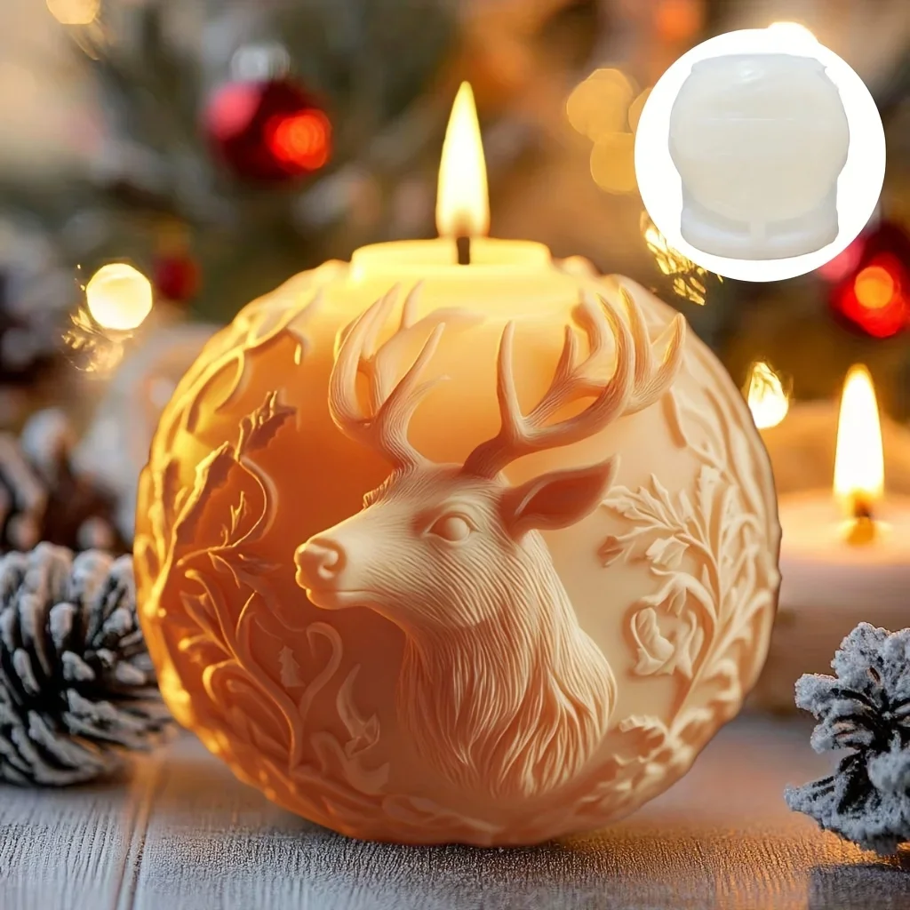 Moose Head Spherical Scented Candle Silicone Mold Reindeer Head Spherical Candle Mould Moose Resin Plaster Molds Christmas gift