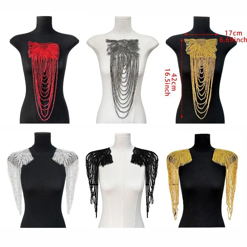 1Pcs Beaded Wedding Dress Shoulder: Patches Vintage Heavy Embroidery Tassel Three-Dimensional Crystal Pendant