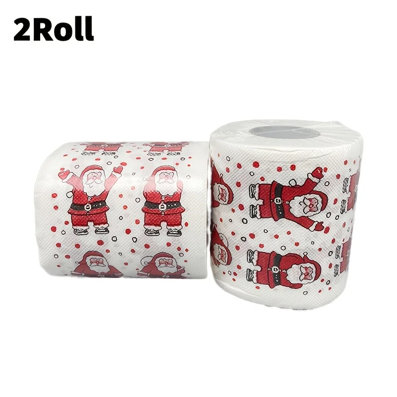 Christmas Printed Toilet Paper Roll, Cute Santa Pattern Festive Decorative Bathroom Tissue, Fun Xmas Themed Paper for Home Party