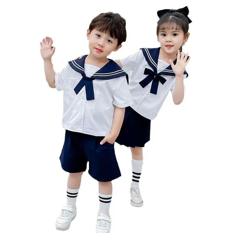Children Navy Style T-shirt Set 2026 New Summer Girls Korean Boys and Girls Fashion Casual Shorts Two Piece Set 5