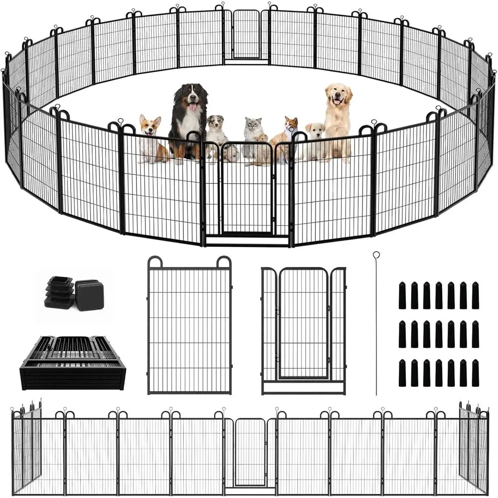 

Outdoor Heavy-Duty Dog Playpen, 24 Panels, 40 Tall, Anti-Rust, Portable for Camping, 54 sq. ft., Black